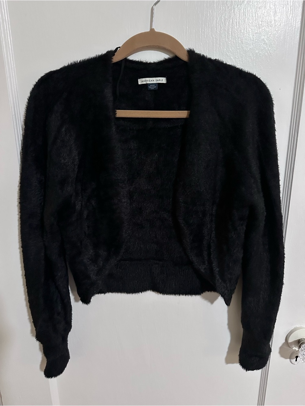 American Eagle Outfitters Black Fuzzy Open-Front Cardigan